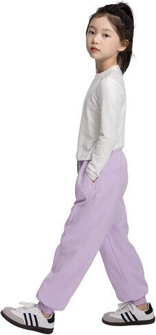 Rolanko Girls Baggy Sweatpants Solid Jogger Pants Soft Sweats Kids Trousers with Pockets 6-14Y in Kuwait