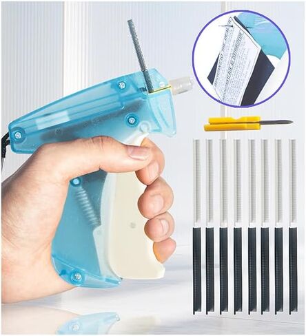 مثبت الملابس السريع، مسدس صغير لوضع العلامات على الملابس، مسدس خياطة صغير سريع الغرز لخياطة الملابس، مسدس خياطة مع إبرة، 1000 مشبك أسود و1000 مشبك صغير أبيض in Kuwait