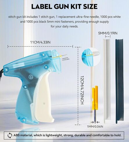 مثبت الملابس السريع، مسدس صغير لوضع العلامات على الملابس، مسدس خياطة صغير سريع الغرز لخياطة الملابس، مسدس خياطة مع إبرة، 1000 مشبك أسود و1000 مشبك صغير أبيض in Kuwait