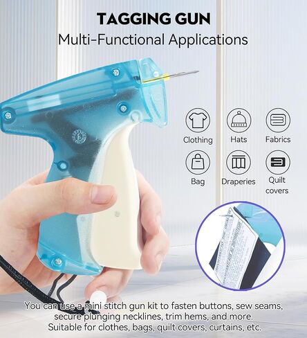 مثبت الملابس السريع، مسدس صغير لوضع العلامات على الملابس، مسدس خياطة صغير سريع الغرز لخياطة الملابس، مسدس خياطة مع إبرة، 1000 مشبك أسود و1000 مشبك صغير أبيض in Kuwait