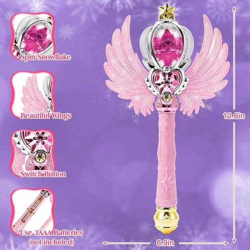 Light Up Snowflake Wand with Spinning LEDs and Sound Magic Princess Toys for Kids Girls Birthday Cosplay Party Favors, Pink in Saudi Arabia