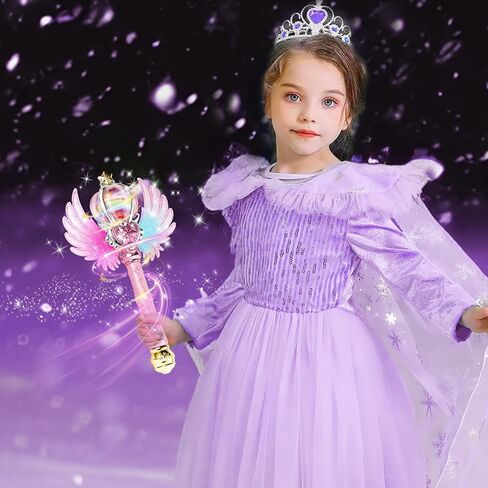 Light Up Snowflake Wand with Spinning LEDs and Sound Magic Princess Toys for Kids Girls Birthday Cosplay Party Favors, Pink in Saudi Arabia