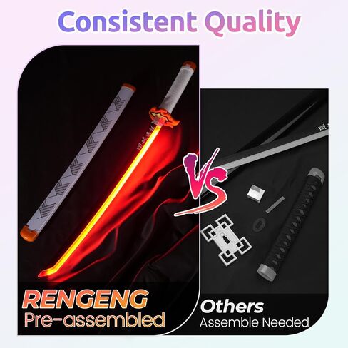 RENGENG Light Up Sword, 30 Inches Short for Kids, Rechargeable Pre-Assembled Plastic Replica with Belt & Stand & Spinner, Original Texture Sword in Saudi Arabia