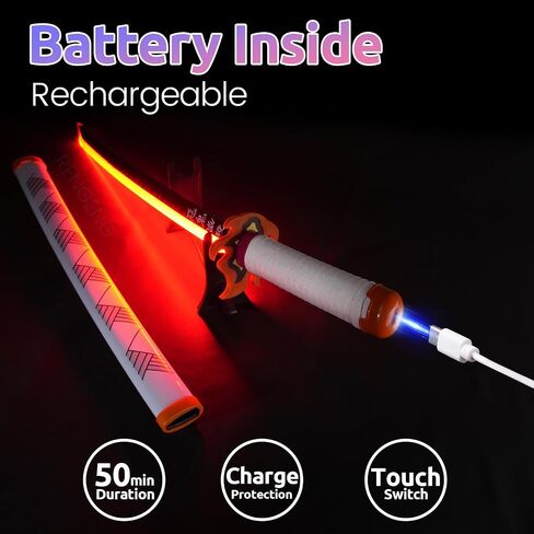 RENGENG Light Up Sword, 30 Inches Short for Kids, Rechargeable Pre-Assembled Plastic Replica with Belt & Stand & Spinner, Original Texture Sword in Saudi Arabia