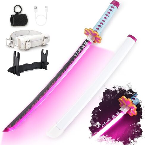 RENGENG Light Up Sword, 30 Inches Short for Kids, Rechargeable Pre-Assembled Plastic Replica with Belt & Stand & Spinner, Original Texture Sword in Saudi Arabia