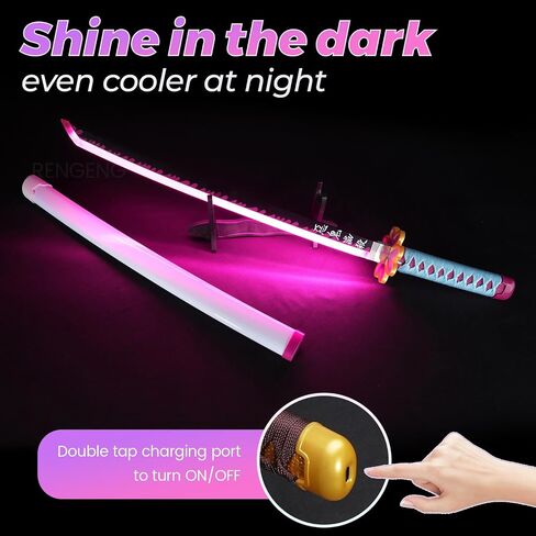 RENGENG Light Up Sword, 30 Inches Short for Kids, Rechargeable Pre-Assembled Plastic Replica with Belt & Stand & Spinner, Original Texture Sword in Saudi Arabia