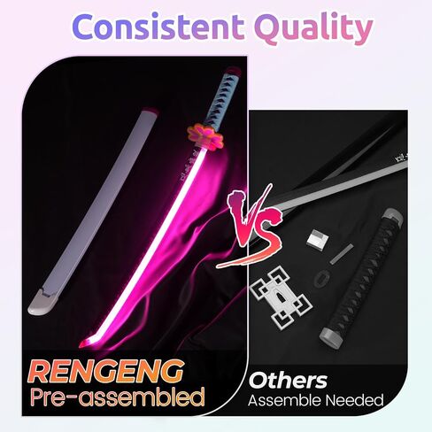 RENGENG Light Up Sword, 30 Inches Short for Kids, Rechargeable Pre-Assembled Plastic Replica with Belt & Stand & Spinner, Original Texture Sword in Saudi Arabia