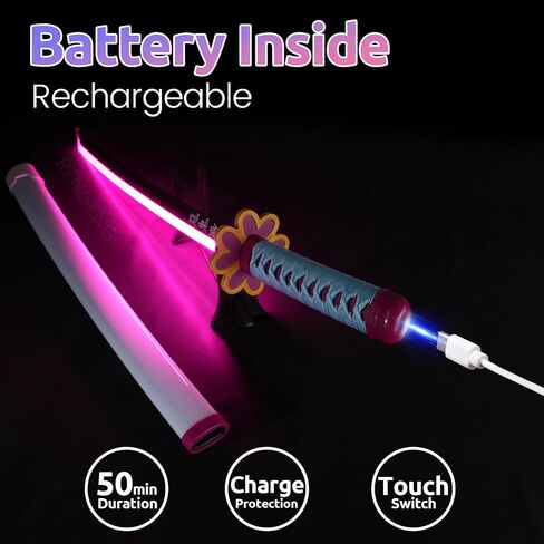RENGENG Light Up Sword, 30 Inches Short for Kids, Rechargeable Pre-Assembled Plastic Replica with Belt & Stand & Spinner, Original Texture Sword in Saudi Arabia