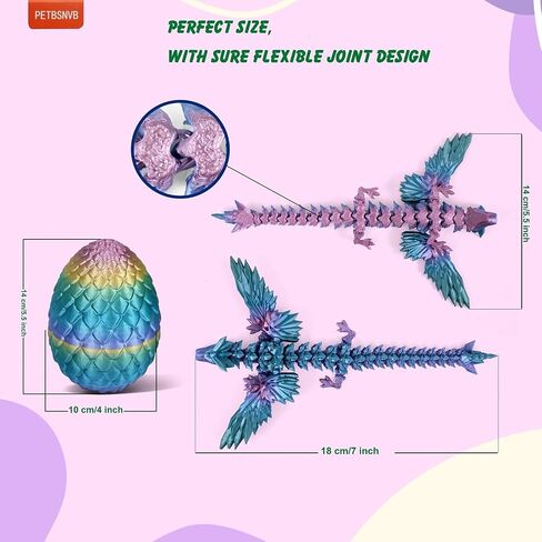 7" 3D Printed Dragon with Wings in Egg, Easter Basket Stuffers, Crystal Dragon Surprise in Eggs, Articulated Dragon, Dragon Fidget Toy, Home Office Decor Executive Desk Toy (Laser Blue) in Saudi Arabia