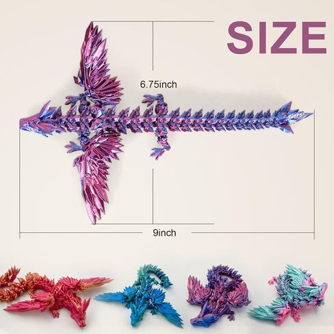 3D Printed Dragon with Wings, 3D Dragon 9" Articulated Winged Dragon for Home Office Decor Executive Desk Toys, Blue Green in Saudi Arabia
