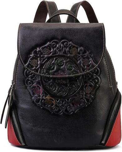 Small Genuine Leather Backpack Purse for Women Fashion Vintage Embossed Totem Backpack Brown in Saudi Arabia