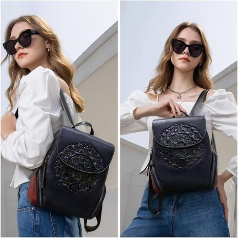 Small Genuine Leather Backpack Purse for Women Fashion Vintage Embossed Totem Backpack Brown in Saudi Arabia