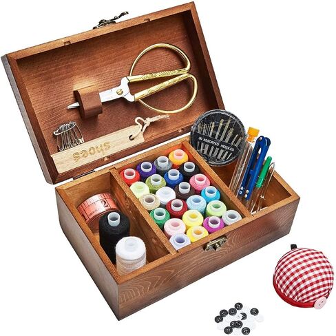 Sewing Kit, Wooden Sewing Basket with Accessories, Sewing Box with Sewing Kit Accessories for Home Repair Tool Set for Beginners/Women/Men/Girls/Kids in Saudi Arabia
