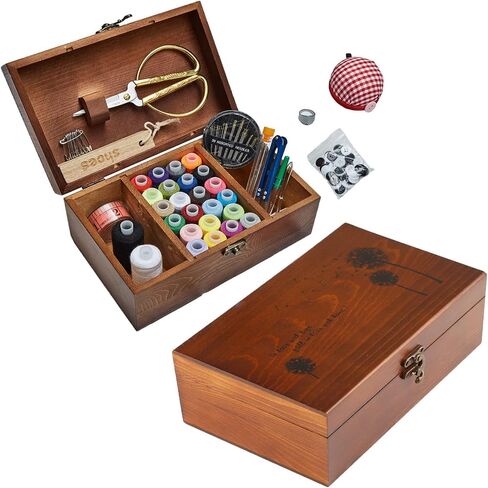 Sewing Kit, Wooden Sewing Basket with Accessories, Sewing Box with Sewing Kit Accessories for Home Repair Tool Set for Beginners/Women/Men/Girls/Kids in Saudi Arabia
