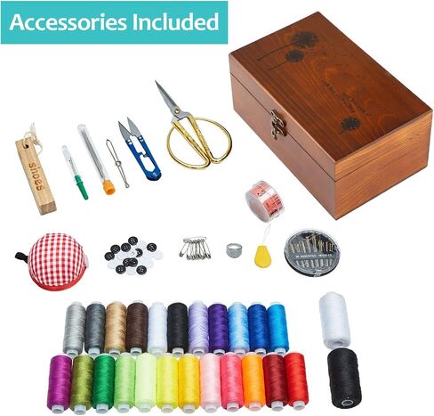 Sewing Kit, Wooden Sewing Basket with Accessories, Sewing Box with Sewing Kit Accessories for Home Repair Tool Set for Beginners/Women/Men/Girls/Kids in Saudi Arabia