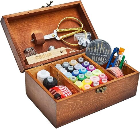 Sewing Kit, Wooden Sewing Basket with Accessories, Sewing Box with Sewing Kit Accessories for Home Repair Tool Set for Beginners/Women/Men/Girls/Kids in Saudi Arabia