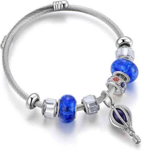 Hipunk Women Charm Friendship Bracelets - Stainless Steel Crystal Heart Butterfly Cartoon Beads Adjustable Bangle Bracelets Jewelry for Holiday Party Gifts in Saudi Arabia