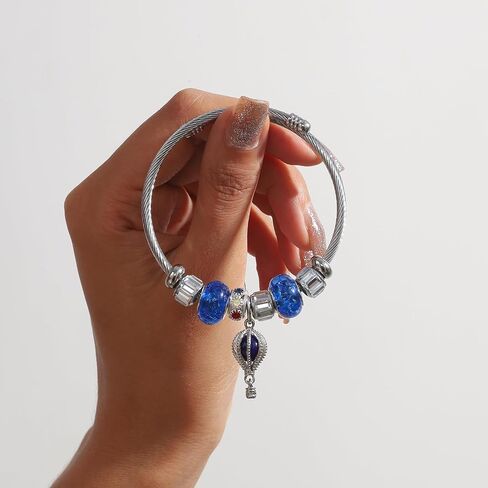 Hipunk Women Charm Friendship Bracelets - Stainless Steel Crystal Heart Butterfly Cartoon Beads Adjustable Bangle Bracelets Jewelry for Holiday Party Gifts in Saudi Arabia