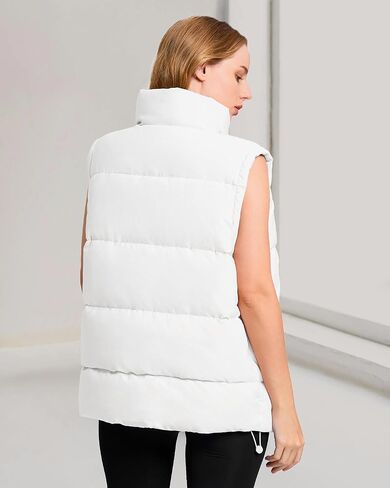 Polu Womens Puffer Vest 2024 Oversized Lightweight Winter Sleeveless Zip Up Padded Stand Collar Jacket Coat Warm in Kuwait