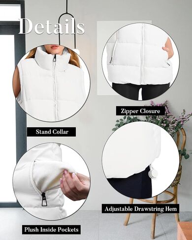 Polu Womens Puffer Vest 2024 Oversized Lightweight Winter Sleeveless Zip Up Padded Stand Collar Jacket Coat Warm in Kuwait