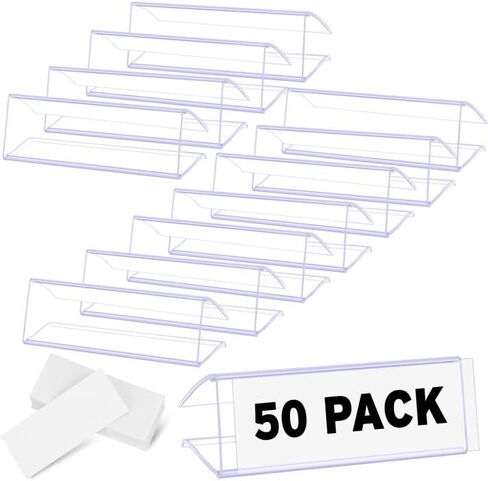 Shelf Label Holder,50PCS Reusable Plastic Wire Shelf Label Holder,Clear Shelf Tags for Wire Shelving for Shopping Mall，Retail Store with Insert Card (50) in Saudi Arabia