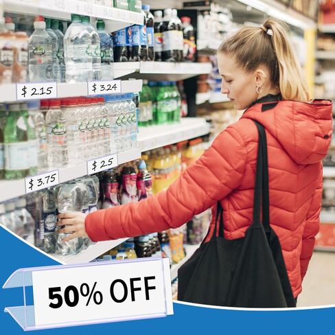 Shelf Label Holder,50PCS Reusable Plastic Wire Shelf Label Holder,Clear Shelf Tags for Wire Shelving for Shopping Mall，Retail Store with Insert Card (50) in Saudi Arabia