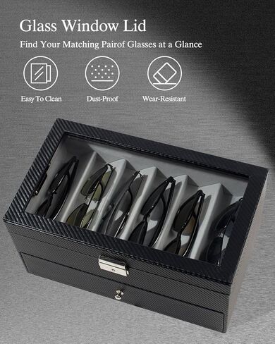 GUKA 2-layer Sunglasses Storage Organizer, 12 Slots Leather Sunglass Box Multiple Pairs Eyeglass Display Case for Women Men, Gift Idea (Black+Grey) in Kuwait