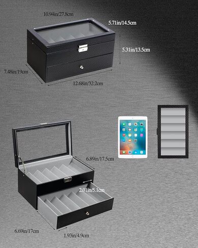 GUKA 2-layer Sunglasses Storage Organizer, 12 Slots Leather Sunglass Box Multiple Pairs Eyeglass Display Case for Women Men, Gift Idea (Black+Grey) in Kuwait