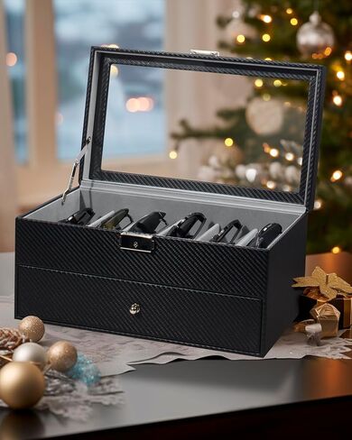 GUKA 2-layer Sunglasses Storage Organizer, 12 Slots Leather Sunglass Box Multiple Pairs Eyeglass Display Case for Women Men, Gift Idea (Black+Grey) in Kuwait