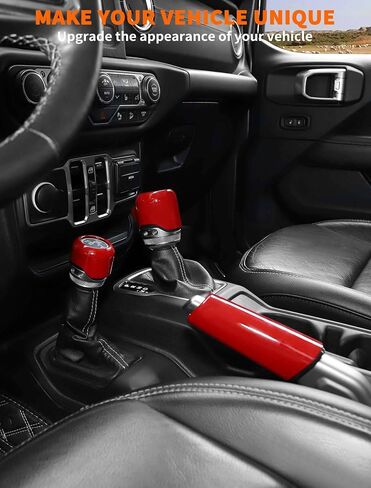 Savadicar Red Interior Accessories - Handbrake & Gear Shift Knob Trim Set for 2018-Present Jeep Wrangler JL JLU 4XE & Gladiator JT - Solid Color Interior Decor Upgrade Option, 3-Piece in Saudi Arabia