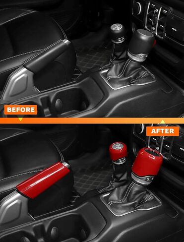 Savadicar Red Interior Accessories - Handbrake & Gear Shift Knob Trim Set for 2018-Present Jeep Wrangler JL JLU 4XE & Gladiator JT - Solid Color Interior Decor Upgrade Option, 3-Piece in Saudi Arabia