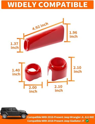 Savadicar Red Interior Accessories - Handbrake & Gear Shift Knob Trim Set for 2018-Present Jeep Wrangler JL JLU 4XE & Gladiator JT - Solid Color Interior Decor Upgrade Option, 3-Piece in Saudi Arabia