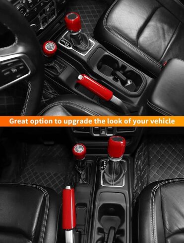 Savadicar Red Interior Accessories - Handbrake & Gear Shift Knob Trim Set for 2018-Present Jeep Wrangler JL JLU 4XE & Gladiator JT - Solid Color Interior Decor Upgrade Option, 3-Piece in Saudi Arabia