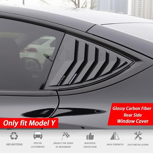 for Model Y Side Window Louver Cover Sport Style for Tesla Model Y 2021 2022 2023 2024 Accessories(Glossy Carbon Fiber Pattern) in Kuwait