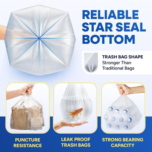 (1000 Pack) 16 Gallon Clear Trash Bags, 8 Mic, High-Density, Fits Round and Square 12-16 gal Trash Cans, 24" x 31" Garbage Can Liners in Saudi Arabia