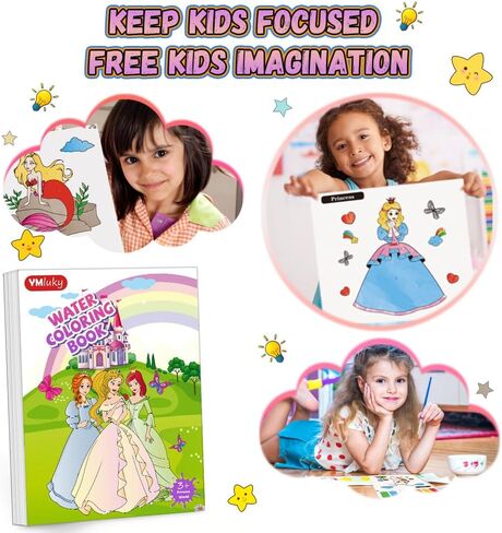 طلاء YMluky مع كتب مائية للأطفال، 6 كتب تلوين مع مجموعة طلاء سحرية للأطفال، مجموعة تلوين للسفر، فنون وحرف مناسبة لأعياد الميلاد (حب الأطفال) in Kuwait