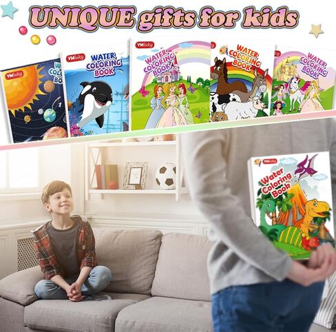 طلاء YMluky مع كتب مائية للأطفال، 6 كتب تلوين مع مجموعة طلاء سحرية للأطفال، مجموعة تلوين للسفر، فنون وحرف مناسبة لأعياد الميلاد (حب الأطفال) in Kuwait