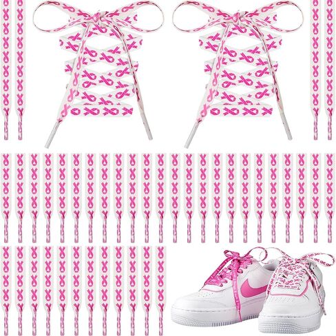 Taiyin 50 Pairs Breast Cancer Awareness Shoelaces White and Pink Ribbon Shoelace Shoe Laces Bulk for Sneakers Tennis Runners Athletic Strings for Women Decorations Breast Cancer Awareness(Sweet) in Saudi Arabia