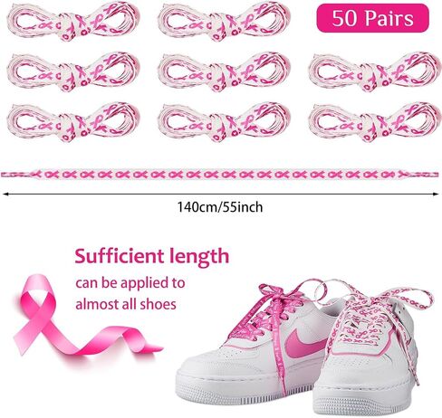Taiyin 50 Pairs Breast Cancer Awareness Shoelaces White and Pink Ribbon Shoelace Shoe Laces Bulk for Sneakers Tennis Runners Athletic Strings for Women Decorations Breast Cancer Awareness(Sweet) in Saudi Arabia