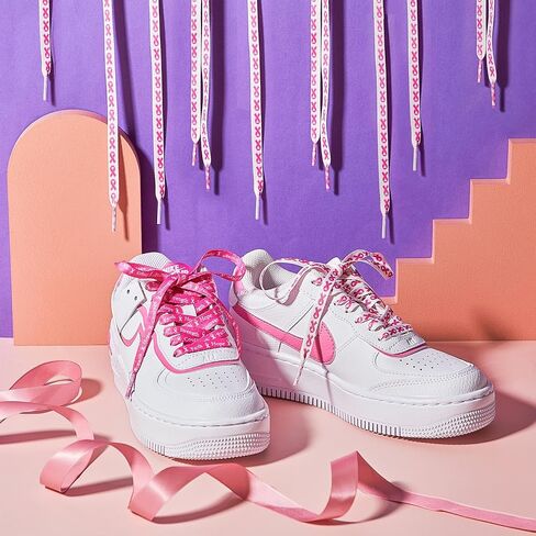 Taiyin 50 Pairs Breast Cancer Awareness Shoelaces White and Pink Ribbon Shoelace Shoe Laces Bulk for Sneakers Tennis Runners Athletic Strings for Women Decorations Breast Cancer Awareness(Sweet) in Saudi Arabia