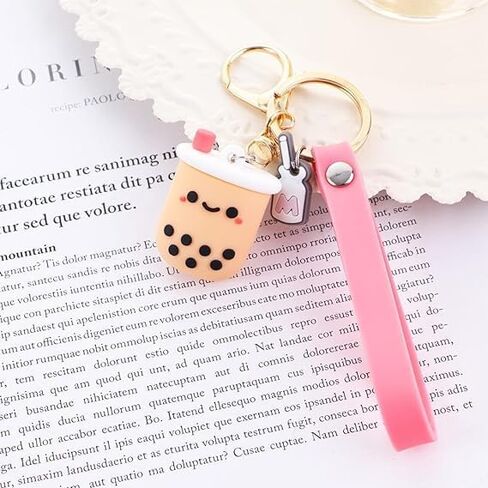JJLFresheners Silicone Pearl Milk Tea Keychain, Cute Bobo Keyring Simulation Drinks Headphone Case Keyring Car Key Chain Bag Pendant for Women Girls, Car Keychain in Saudi Arabia