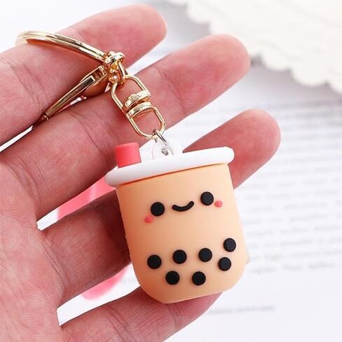 JJLFresheners Silicone Pearl Milk Tea Keychain, Cute Bobo Keyring Simulation Drinks Headphone Case Keyring Car Key Chain Bag Pendant for Women Girls, Car Keychain in Saudi Arabia