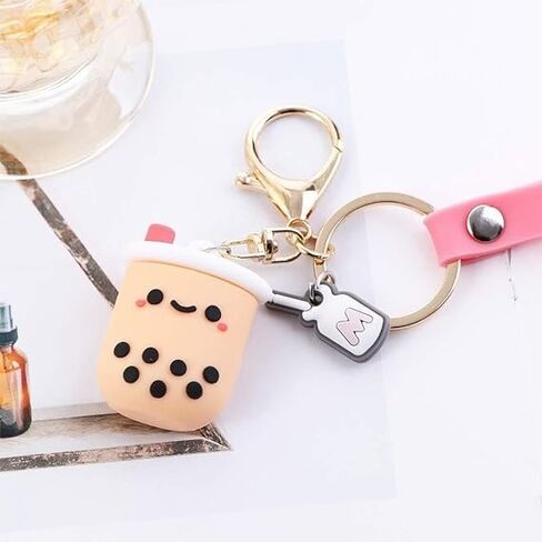 JJLFresheners Silicone Pearl Milk Tea Keychain, Cute Bobo Keyring Simulation Drinks Headphone Case Keyring Car Key Chain Bag Pendant for Women Girls, Car Keychain in Saudi Arabia