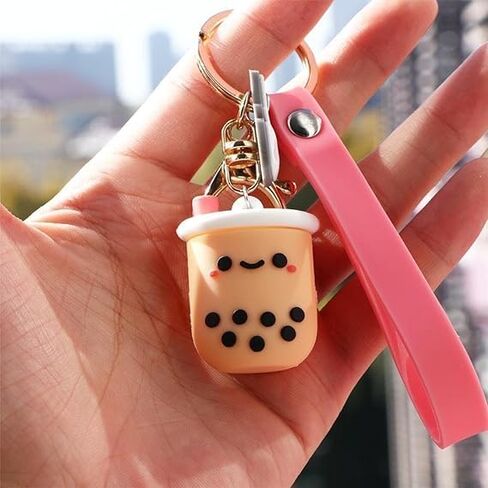 JJLFresheners Silicone Pearl Milk Tea Keychain, Cute Bobo Keyring Simulation Drinks Headphone Case Keyring Car Key Chain Bag Pendant for Women Girls, Car Keychain in Saudi Arabia