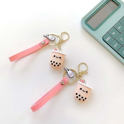 JJLFresheners Silicone Pearl Milk Tea Keychain, Cute Bobo Keyring Simulation Drinks Headphone Case Keyring Car Key Chain Bag Pendant for Women Girls, Car Keychain in Saudi Arabia