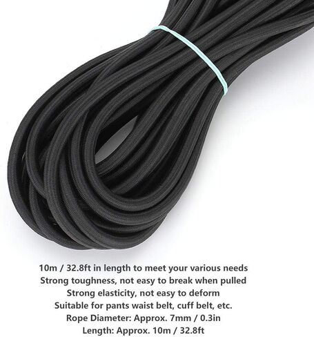 حبل مرن دائري، حبل مرن دائري، 7 مم 10 متر / 32.8 قدم سلك حبل مرن دائري مع مرونة قوية للملابس DIY أسود مضفر حزام مطاطي لفة حبل للخياطة والحرفية in Kuwait
