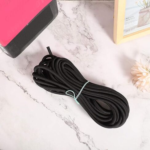 حبل مرن دائري، حبل مرن دائري، 7 مم 10 متر / 32.8 قدم سلك حبل مرن دائري مع مرونة قوية للملابس DIY أسود مضفر حزام مطاطي لفة حبل للخياطة والحرفية in Kuwait