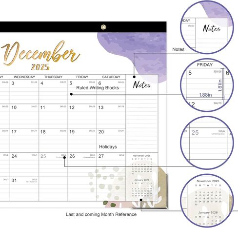 2025-2026 Desk Calendar - Jul. 2025 - Dec. 2026, Calendar 2025-2026 Desk, 12" x 16.8", 18 Months Calendar Pad with Corner Protectors, Cutting Line, Hanging Holes, Large Office Desk Top Calendar in Kuwait