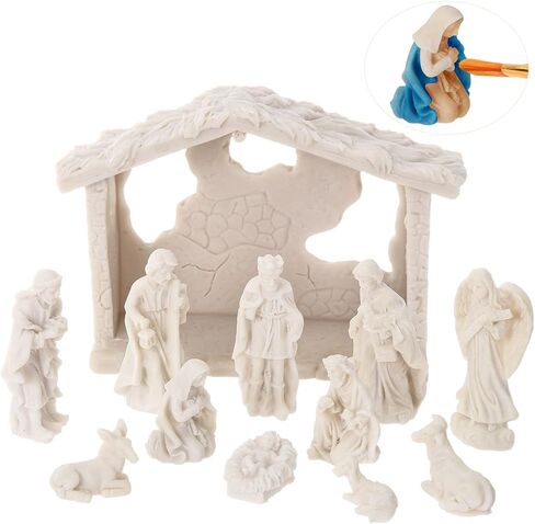 Zubebe 12 Pcs DIY Christmas Nativity Character Ornaments Ready to Paint Mini Jesus Figures Mini Paintable Nativity Figurines Nativity Set Christ Birth of Jesus Nativity Scene Decoration in Saudi Arabia