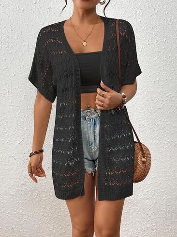 Bsubseach Crochet Cardigan for Women Kimono Boho Sexy Swimsuit Cover Ups Knitted Sweater Open Front Outwear in Saudi Arabia